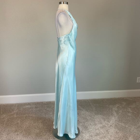 Bardot Satin Backless One Shoulder Slip Dress Evening Gown Blue Size 12 Formal - Picture 5 of 10